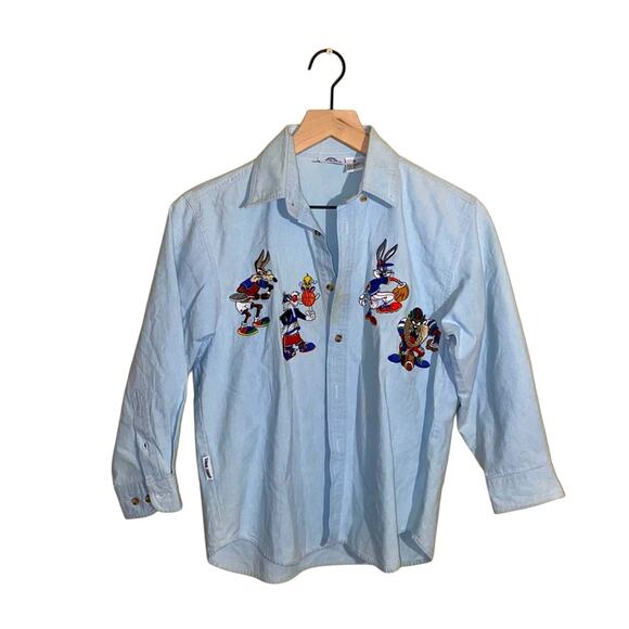 VNTG LOONEY TOONS Embroidered denim shirt M - Picture 1 of 6